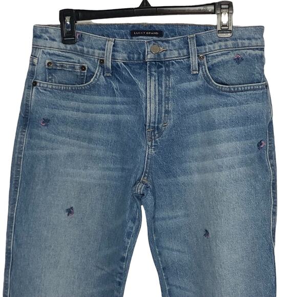 Lucky Brand Sienna Boyfriend Jeans Size 4/27 | Embroidered Raw Hem Denim - Picture 3 of 16